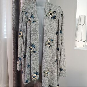 Anthropologie Fig & Flower Floral Embroidered Gray Duster Length Sweater, Large